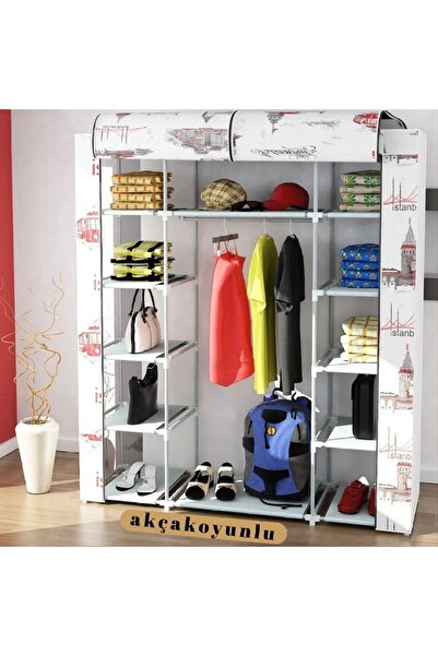 akçakoyunlu Portatif Ve Dekoratif Bez Dolap Plastik Profil 12 Raf + 60 Cm Askı Ist. Tema
