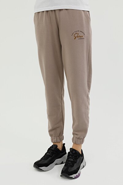 lumberjack W-gf44 Bena Slogan Jogger Vizon Kadın Eşofman Altı