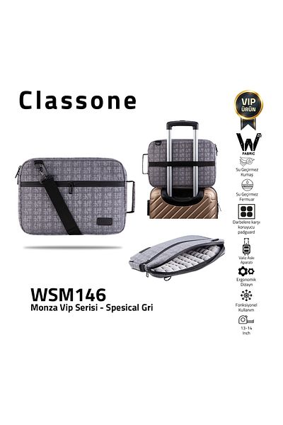 Classone حقيبة كمبيوتر محمول Wsm146 Monza Series مقاس 13-14 بوصة مصنوعة من القماش المقاوم للماء وسحاب باللون الرمادي