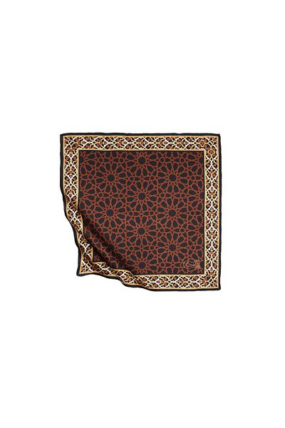 ipekevi Green Turbe Black Satin Silk Handkerchief Model 05