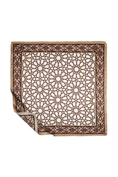 ipekevi Πράσινο Turban Brown Satin Silk Φουλάρι Μοντέλο 05