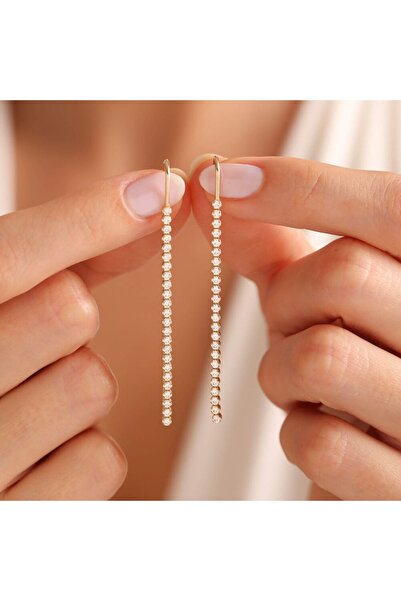 Sembol Gold 14 Ayar Altın Sallama Suyolu Küpe 6.0 Cm