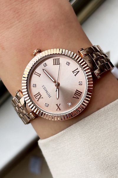 Homies Women's Wristwatch 3 Atm Waterproof Rose Gold Color Steel Strap + Bracelet Elg470