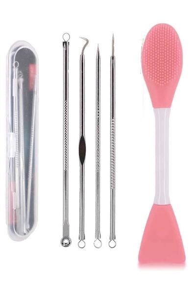 HaLVeY Maske Sürme Ve Siyah Nokta Temizleyici Peeling Fırçası + 4'lü Komedon Seti