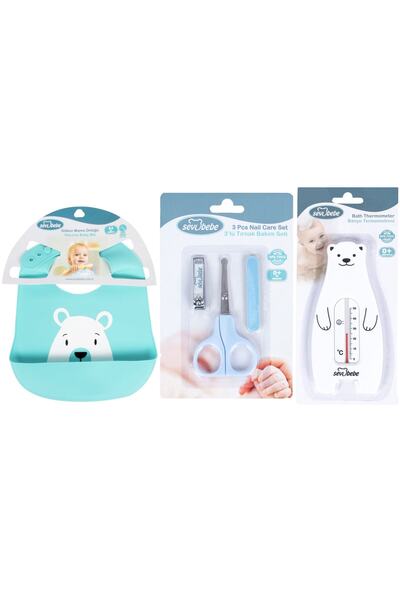 Sevi Bebe Bebek Bakım Seti(tırnak Makası Seti+silikon Önlük+banyo Derecesi)
