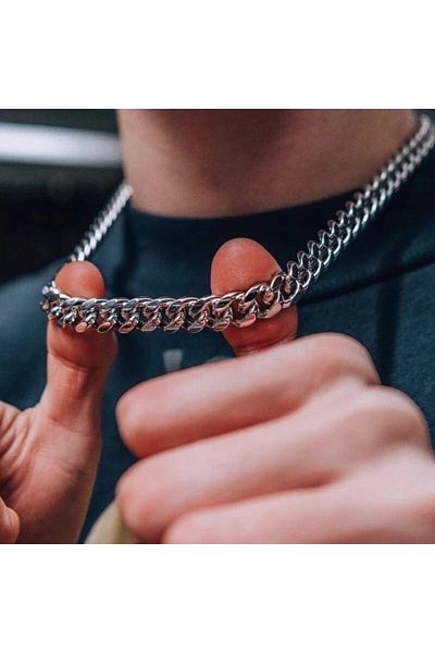 The Collection Thick Cuban Men's Steel Necklace Chain 7mm 55cm
