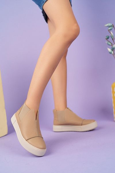 PASSAGE SHOES Μπεζ - 2056 Γυναικεία αθλητικά παπούτσια από γνήσιο δέρμα