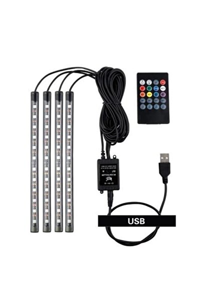 ERAKS CAR ACCESORIES Usb Girişli 9 Ledli Araç Içi Sese Duyarlı Rgb Led Aydınl...