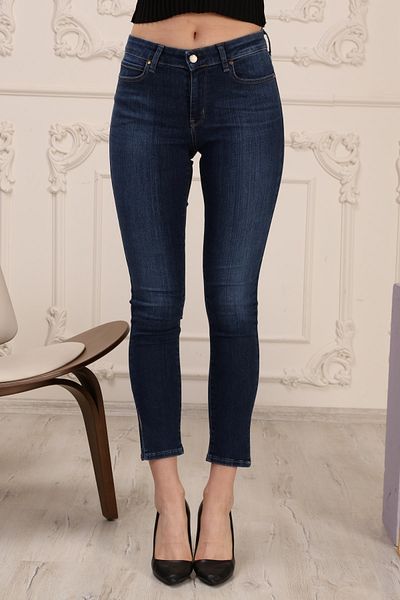 Berm Women's Navy Blue Slit Jeans Denim Trousers