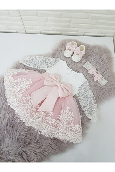 Almira Tasarım Pink French Lace Birthday and Mawlid Dress Set
