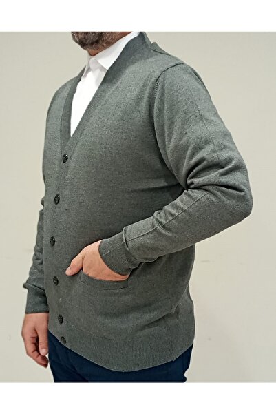 Çukurova Men's Medium Gray Classic Cut Knitwear Knitted Wool Cardigan