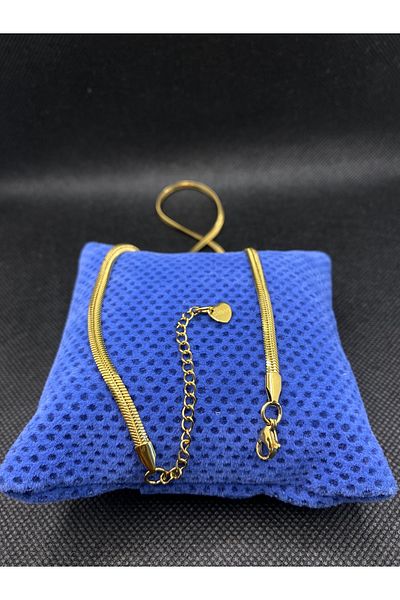 Lizzy Unisex Gold Italian Flat Steel Necklace
