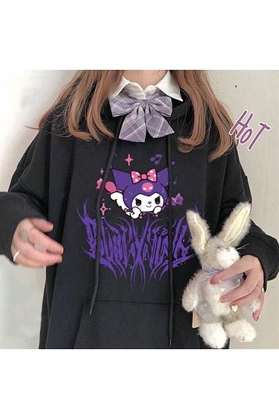 DENİKK Γλυκό μπλουζάκι Harujuku Gothic Kuromi με μαύρη κουκούλα