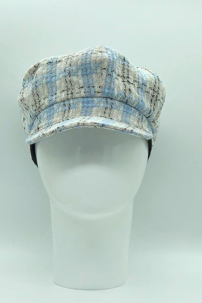 Hoppe Winter Women's Stamp Blue Plaid Cap Hat Baretta