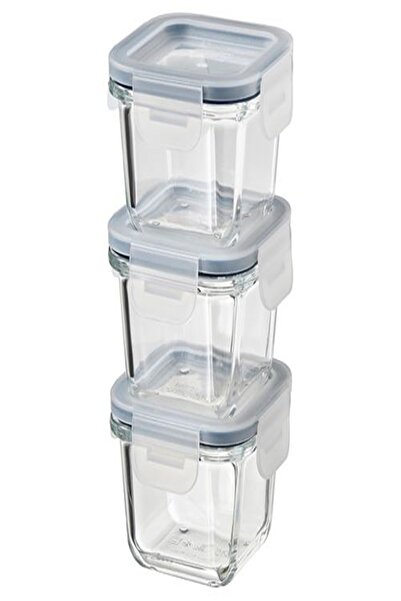 IKEA 365 3 Pieces Square Glass Storage Container with Lid, 180 Ml, Tiona-0010