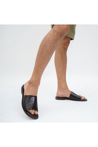 DaphneSandals شبشب رجالي من الجلد الطبيعي باللون البني الكروكو
