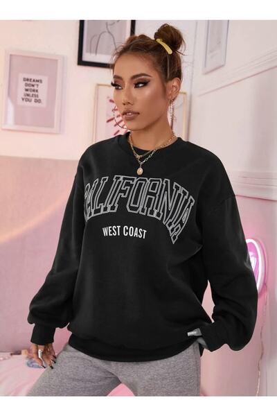 coder سويت شيرت أسود كبير الحجم مطبوع من كاليفورنيا