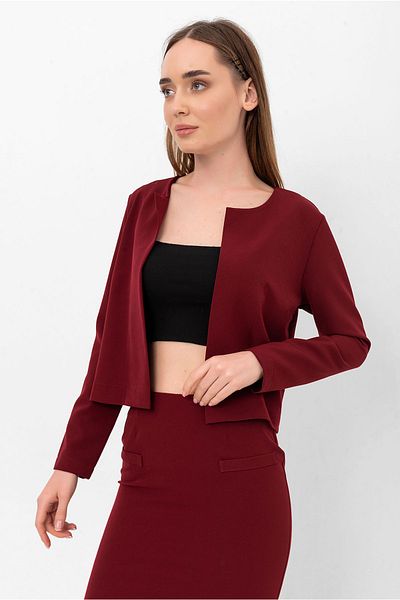 Laranor Claret Red Long Sleeve Short Crepe Jacket&cardigan
