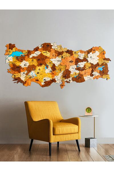 Crowart Detaylı Ahşap Türkiye Haritası