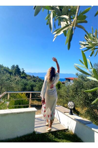 OBİDEV Kırmızı Mercan Baskılı Kimono&kaftan