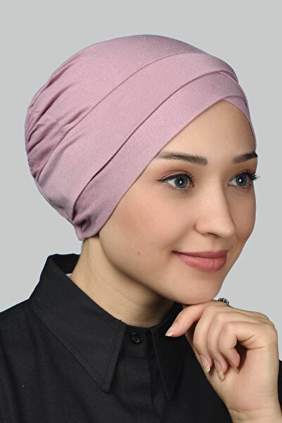 Altobeh Four-Band Cross External Hijab Cap Ready Turban Combed Cotton - Dark Pink