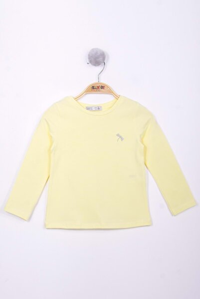 Toontoy Girl's Yellow Chest Embroidered T-Shirt