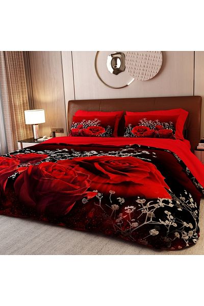 ALACA HOME COLLECTİON 6 Piece Red Rose Double Duvet Cover Set