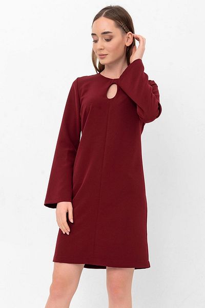 Laranor Burgundy Drop Collar Half Spanish Sleeve Crepe Dress