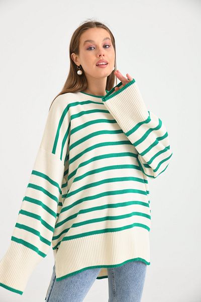 VOLT CLOTHİNG Gestreifter Oversize-Strickpullover für Damen