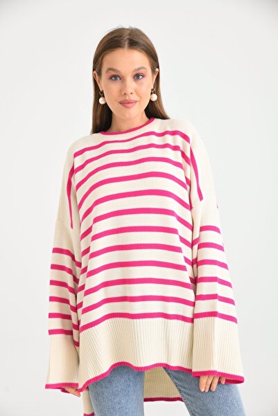 VOLT CLOTHİNG Women's Oversize Striped Knitwear Sweater