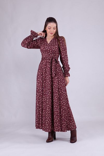 Bidoluelbise Rochie de damă din velur cu imprimeu floral, lungime maxi, cu guler dublu, cu mânecă lungă