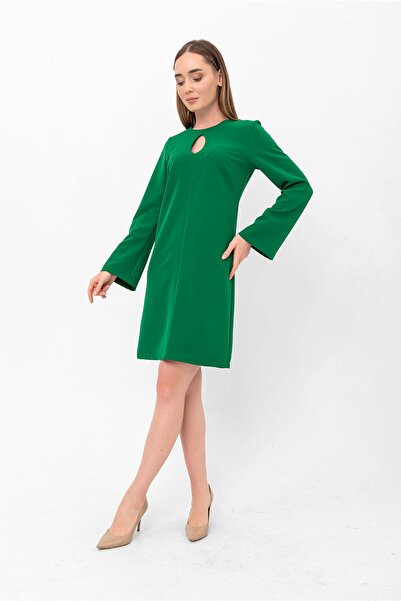 Laranor Зелена крапля комір напівіспанська рукав креп сукня
