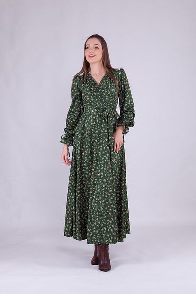 Bidoluelbise Rochie de damă din velur cu imprimeu floral, lungime maxi, cu guler dublu, cu mânecă lungă