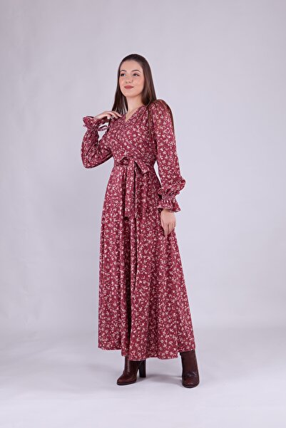 Bidoluelbise Ženska haljina od baršuna sa cvetnim uzorkom, dugačka, sa dvostr...