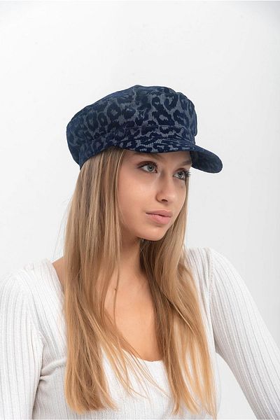 Saria Moda Flock Pattern Leopard Navy Blue Women's Cap