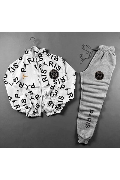 MANCY Men's White Paris Raincoat Tracksuit Set