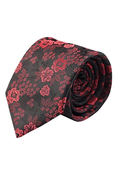 Esgue زهرة منقوشة بورجوندي ربطة العنق السوداء