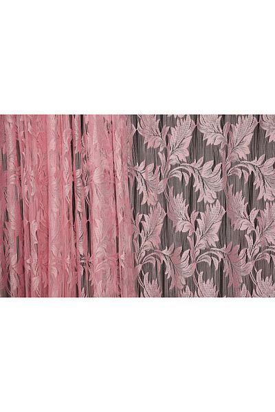 AKÇA TEKSTİL Leaf Model Pink Color Rope Curtain Ready-made Buttons Sewn Rope Curtain 300*270 Cm