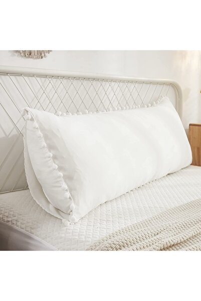 Tinybabyconcept Natural Cotton Long Maternity Pillow Case 50X135 cm White with Pompom Edge, Breathable, Decorative