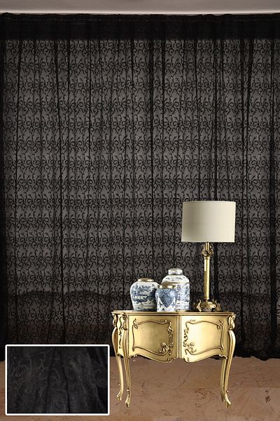 AKÇA TEKSTİL Shawl Black Color Single Wing Ready-made Planted Pleated Background Curtain 300*260 Cm
