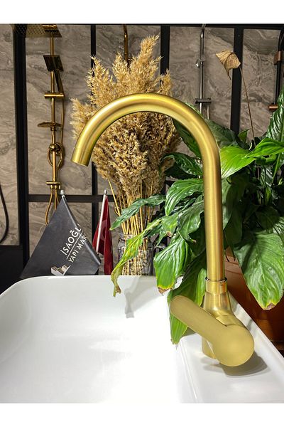 İSAOĞLU YAPI Matte Gold Kitchen Faucet Matte Gold Kitchen Faucet Brushed Gold Sink Faucet Gold Faucet