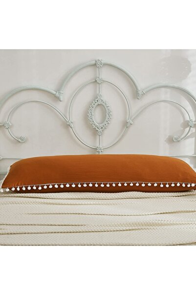 Tinybabyconcept Natural Cotton Long Maternity Pillow Case 50X135 cm Pompom Edged Cinnamon, Breathable, Decorative