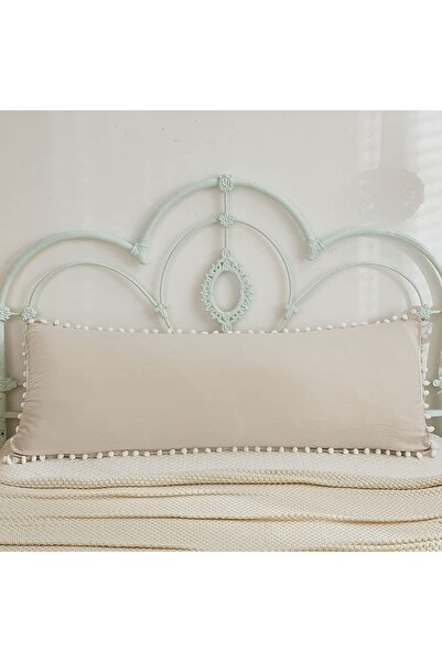 Tinybabyconcept Natural Cotton Long Maternity Pillow Case 50X135 cm Beige with Pompom Edge, Breathable, Decorative