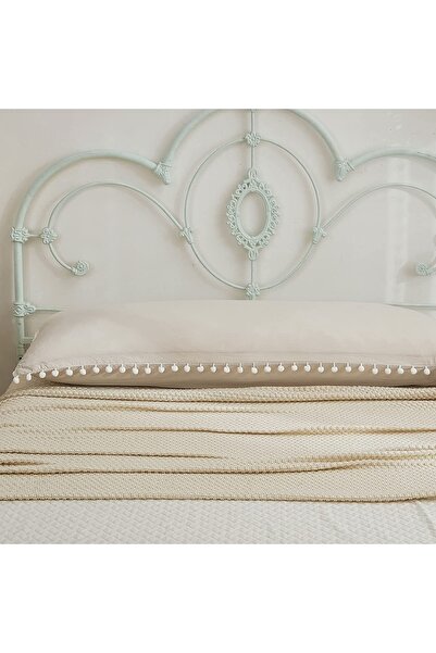 Tinybabyconcept Natural Cotton Long Maternity Pillow Case 50X135 cm Beige with Pompom Edge, Breathable, Decorative