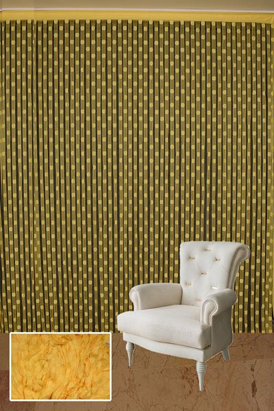 AKÇA TEKSTİL Polka Dot Model Chick Yellow Color Rope Curtain Ready Buttons Sewn Rope Curtain 300*270 Cm