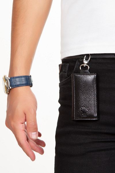 Newish Genuine Lambskin Balanced Snap Keychain.black (9.5CM X 6CM)