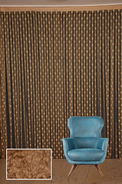 AKÇA TEKSTİL Polka Dot Model Gold Color Rope Curtain Ready-made Buttons Sewn Rope Curtain 300*270 Cm