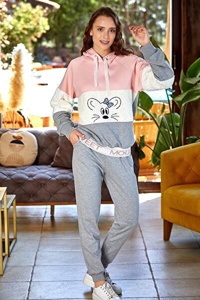 Aqua Kadın Gri Melanj Kapüşonlu 2'li Spor Takım