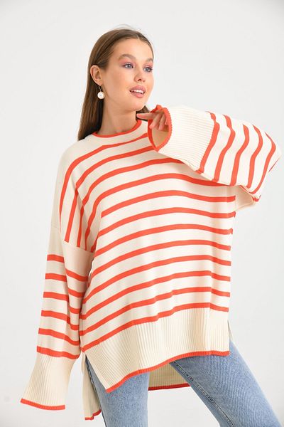 VOLT CLOTHİNG Pulover oversize tricot cu dungi pentru damă