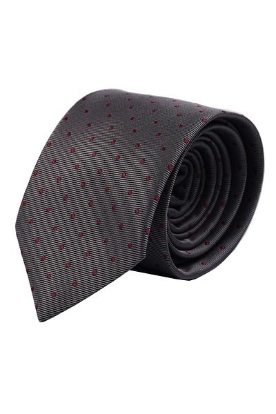 Esgue Dotted Pattern Gray & Claret Red Tie